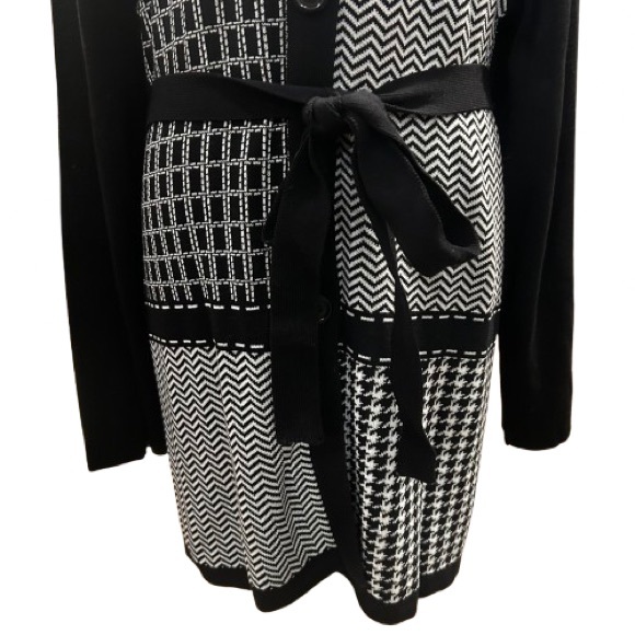 Alfred Dunner Black & White Geometric Knit Dress 1X Belted Office Chic Retro - Picture 3 of 11